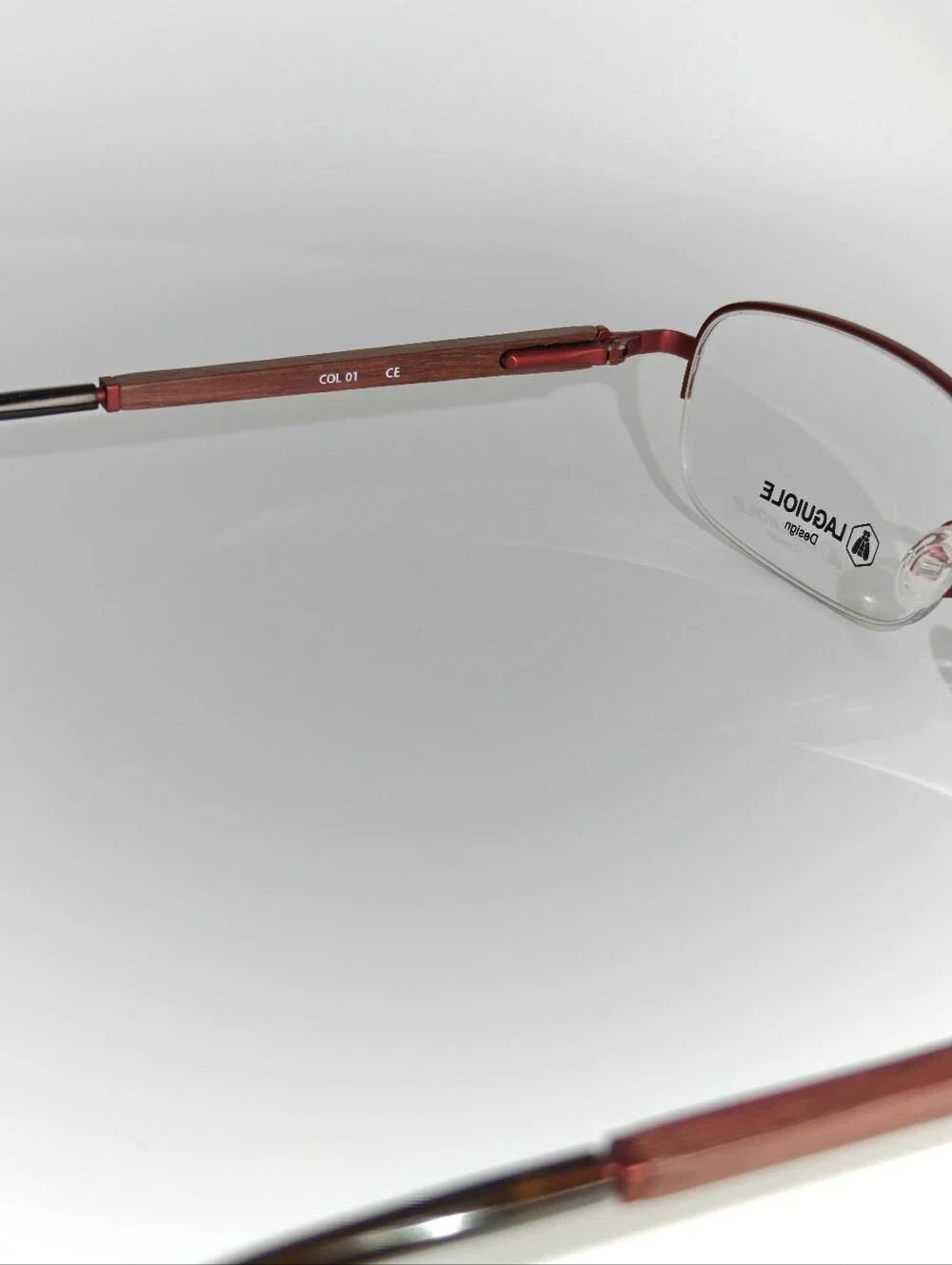 Laguiole. Elian. Red Semi-Rimless Eyeglass Frames. Unisex.